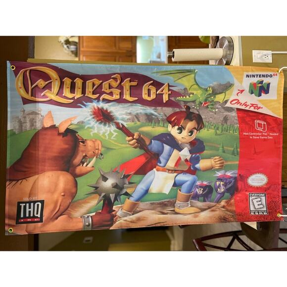 Quest 64 5ft Flag Nintendo 64 1998 Banner Poster N64 RPG THQ